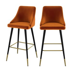 Rendez-Vous Deco Chaise de bar en velours orange 77.5 cm (lot de 2)