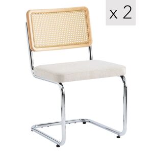 Nordlys Lot de 2 chaises en métal et cannage avec assise en tissu beige Beige 62x81x49cm