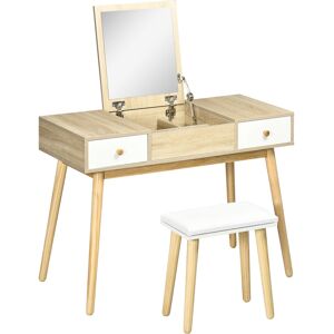 Homcom Coiffeuse avec tabouret style scandinave aspect chêne clair blanc - Publicité