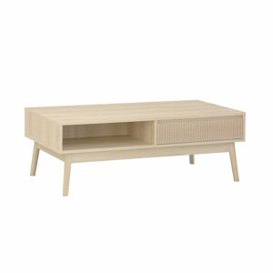 sweeek Table basse scandinave, 2 niches, 1 tiroir Beige 110x39x59cm