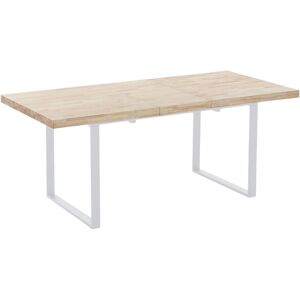 Mathi Design Table repas extensible bois clair et acier blanc L180 Beige 180x76x80cm