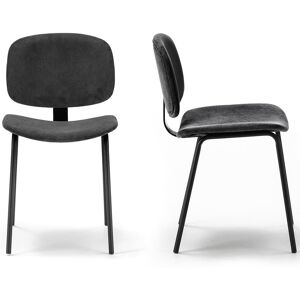 Homifab Lot de 2 chaises en velours côtelé noir piètement noir