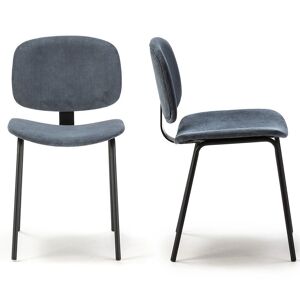Homifab Lot de 2 chaises en velours côtelé bleu piètement noir