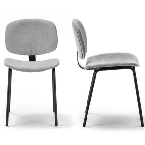 Homifab Lot de 2 chaises en velours côtelé beige piètement noir Gris 45x79x51cm