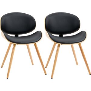 Homcom Lot de 2 chaises vintage bois revêtement mixte synthétique tissu noir - Publicité