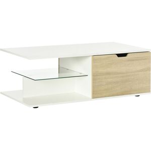 Homcom Table basse 2 tiroirs 2 niches étagère verre blanc aspect chêne clair - Publicité