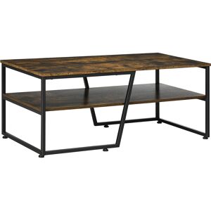 Homcom Table basse style industriel étagère acier noir aspect bois vieilli Marron 106x45x55cm