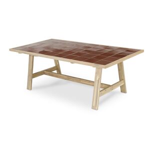 Defora Home Table de jardin en ceramique terre cuite et bois 205x105 Marron 205x75x105cm