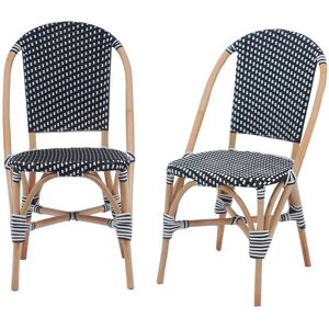 sweeek Lot de 2 chaises noir et blanc bistrot en rotin et polyrotin