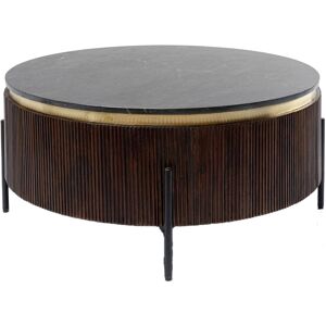 Kare Design Table basse ronde en marbre minéral noir et manguier massif - Publicité