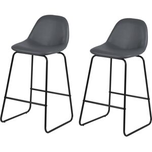 Urban Meuble Lot de 2 tabouret de bar cuir synthetique gris pieds metal