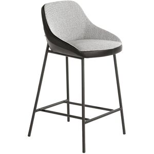 Tabouret en tissu gris et similcuir noir