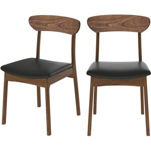 Rendez-Vous Deco Chaise en cuir synthetique noir et bois fonce (lot de 2)