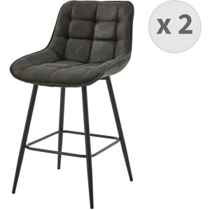 Moloo Fauteuil de bar vintage en microfibre Ebene et metal noir (x2) Gris 56x93x52cm