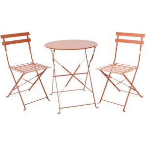Wadiga Set table + 2 chaises de jardin pliable en metal terracotta Bistrot Orange 50x50x50cm