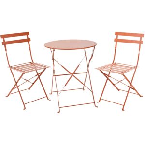 Wadiga Set table + 2 chaises de jardin pliable en metal terracotta Bistrot