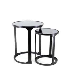 MOYCOR Set de 2 tables d'appoint en aluminium noir et verre Ø 40 cm