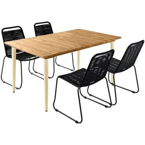 sweeek Table de jardin metal ivoire + 4 chaises noires Noir 150x76x90cm