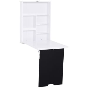 Homcom Bureau mural pliable étagère + tableau craie intégré Blanc 60x147x94cm