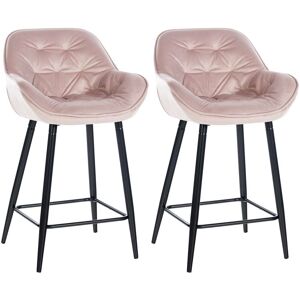 CLP Lot de 2 Tabourets de bar Avec accoudoirs velours Rose