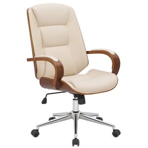 CLP Chaise de bureau réglable en similicuir Noyer / Crème Beige 68x102x60cm