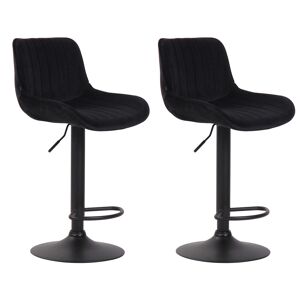 CLP Lot de 2 tabourets de bar reglables en velours Noir