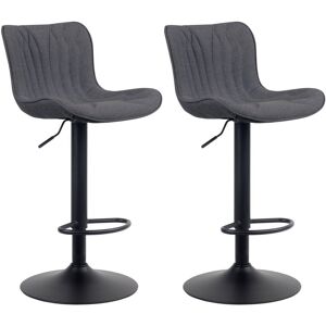 CLP Lot de 2 tabourets de bar ajustables en tissu Noir