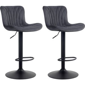 CLP Lot de 2 tabourets de bar ajustables en velours Noir