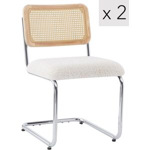 Nordlys Lot de 2 chaises en métal et cannage avec assise en bouclettes blanc Blanc 62x81x49cm