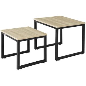 SoBuy Set de 2 tables basses en metal plateau effet bois