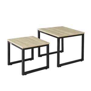 SoBuy Set de 2 tables basses en métal plateau effet bois