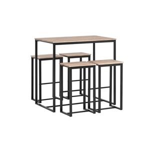 SoBuy Set de 1 table et 4 tabourets de bar effet bois et metal noir