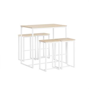 SoBuy Set de 1 table et 4 tabourets de bar effet bois et metal blanc