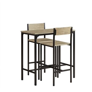 SoBuy Set de 1 table et 2 chaises de bar effet bois et metal noir