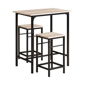 SoBuy Set de 1 table et 2 tabourets effet bois et metal noir