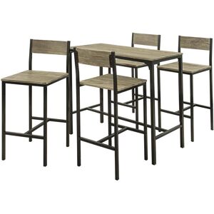 SoBuy Set de 1 table et 4 chaises de bar effet bois et metal noir