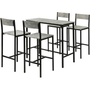 SoBuy Set de 1 table et 4 chaises de bar effet bois et metal noir