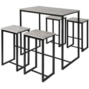 SoBuy Set de 1 table et 4 tabourets de bar effet bois et metal noir