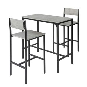 SoBuy Set de 1 table et 2 chaises de bar effet bois et metal noir