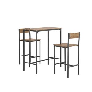SoBuy Ensemble de table et 2 chaises de bar effet bois et métal noir Blanc 89x100x45cm