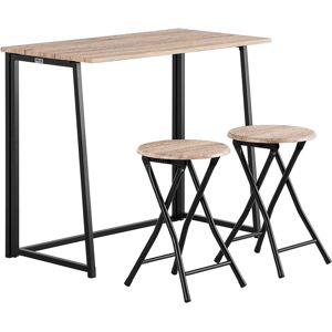 SoBuy Set de table pliante et 2 tabourets pliants effet bois et metal noir