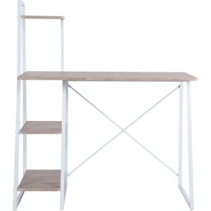 Urban Meuble Bureau avec étagères de rangement 3 niveaux effet bois Beige blanc - Publicité