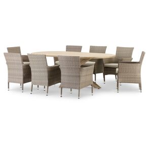 Defora Home Ensemble de jardin table ovale 220x115 et 8 chaises en rotin synth Marron 220x75x115cm