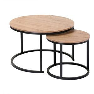 Calicosy Lot de 2 tables basses gigognes rondes effet bois - L70 x H45,5 cm