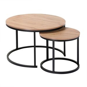 Calicosy Lot de 2 tables basses gigognes rondes effet bois - L70 x H45,5 cm