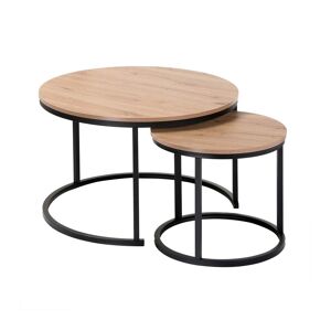 Calicosy Lot de 2 tables basses gigognes rondes effet bois - L70 x H45,5 cm - Publicité