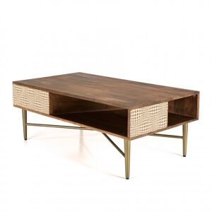 MACABANE Table basse rectangulaire en bois de manguier 2 niches