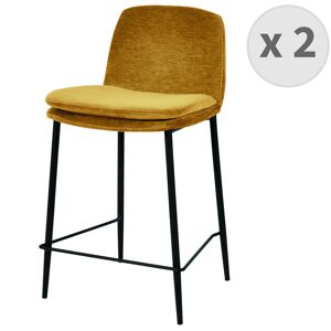 Moloo Chaise de bar tissu chenillé Moutarde et métal noir mat (x2)