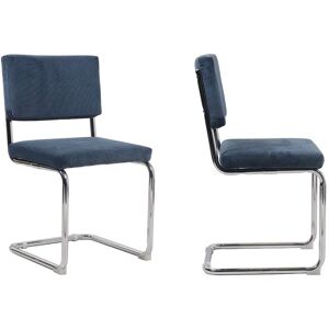 Homifab Lot de 2 chaises en velours côtelé bleu et métal chromé