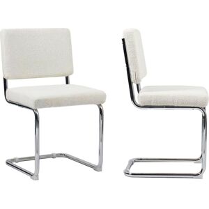 Homifab Lot de 2 chaises en tissu bouclé écru et métal chromé